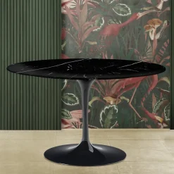 Tavolo Tulip Saarinen H 74 con Piano Rotondo in Marmo Nero Marquinia Made in Italy - Scarlet