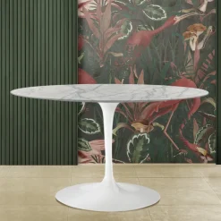 Tavolo Tulip Saarinen H 74 Ovale in Marmo di Carrara Statuarietto Made in Italy - Scarlet