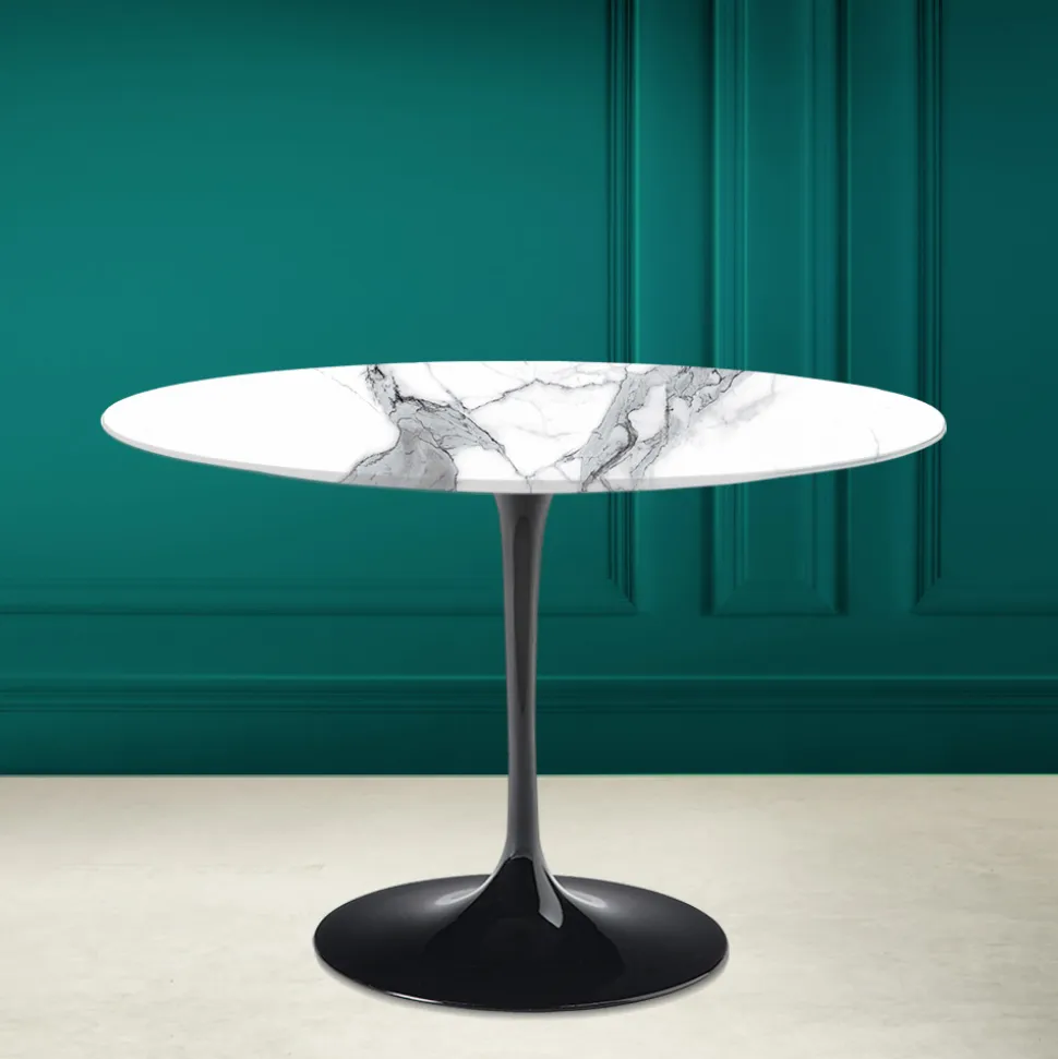 Tavolo Tulip Saarinen H 73 Rotondo in Ceramica Statuario Altissimo Made in Italy - Scarlet