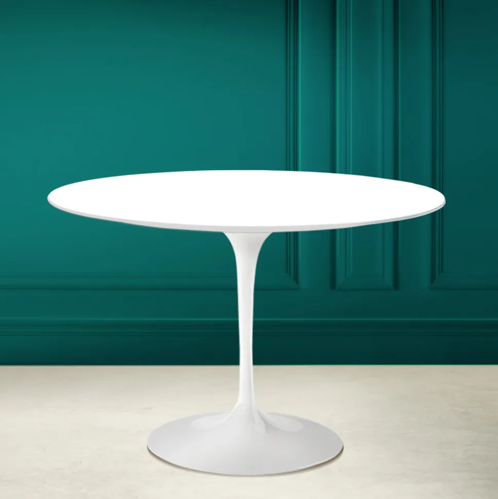 Tavolo Tulip Saarinen H 73 Rotondo in Ceramica Bianco Assoluto Made in Italy - Scarlet