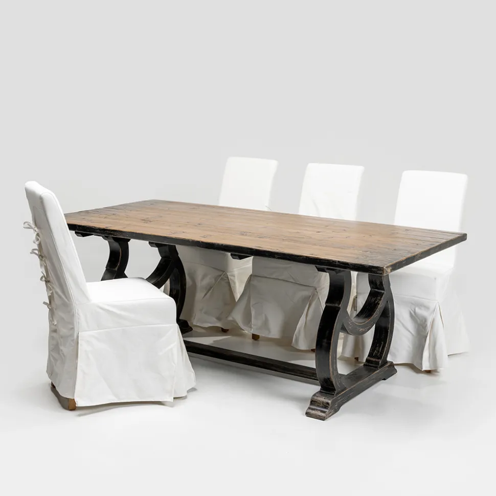 Tavolo 200x100 cm in Legno di Pino e Base in Finitura Wash Antichizzato - Aieta