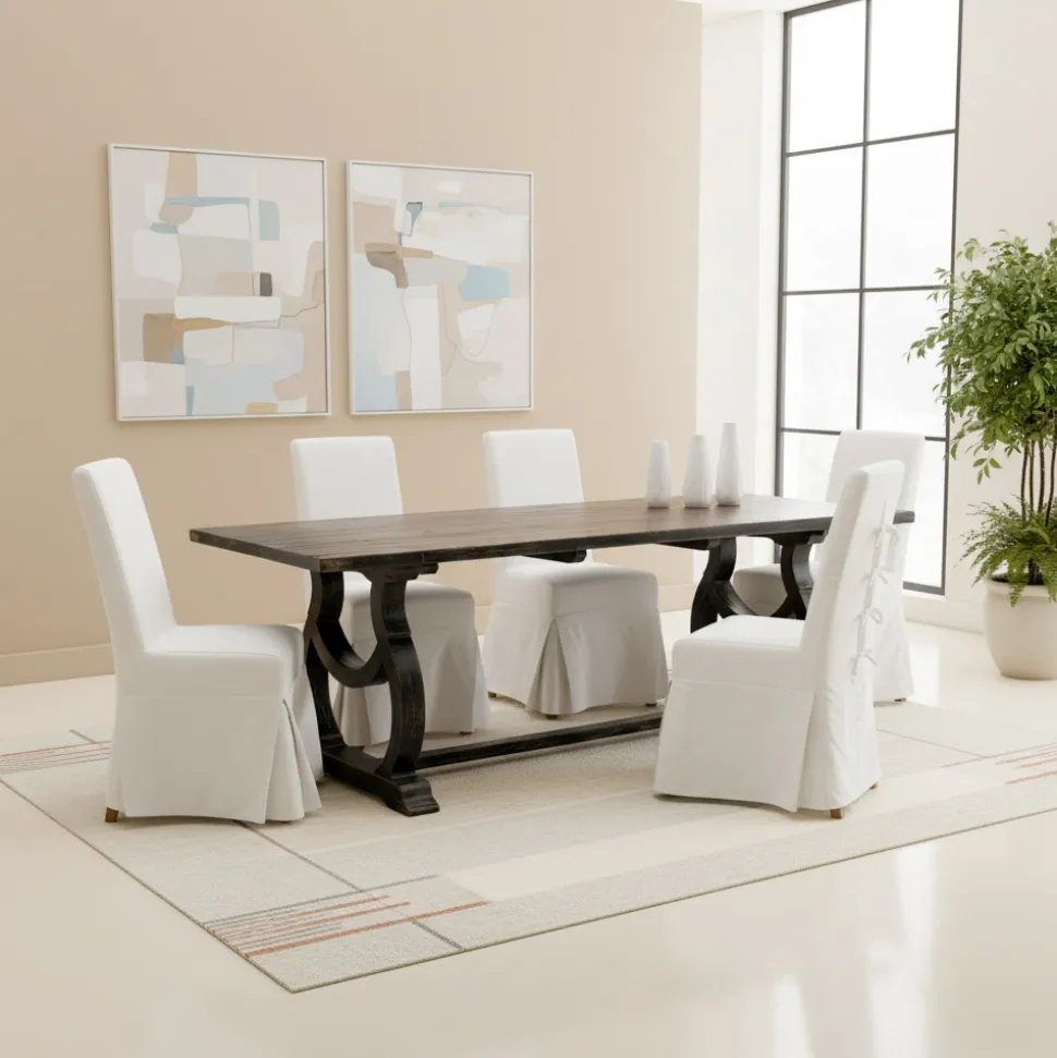 Tavolo 200x100 cm in Legno di Pino e Base in Finitura Wash Antichizzato - Aieta