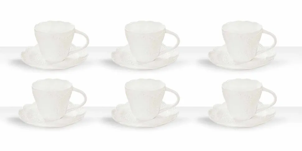 Tazze da The in Porcellana Bianca Decorata 6 Pezzi Design Shabby - Rafiki