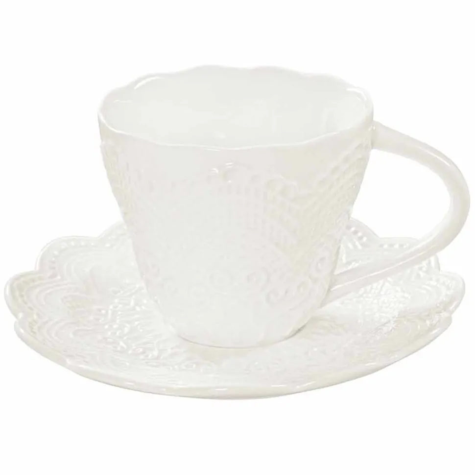 Tazze da The in Porcellana Bianca Decorata 6 Pezzi Design Shabby - Rafiki