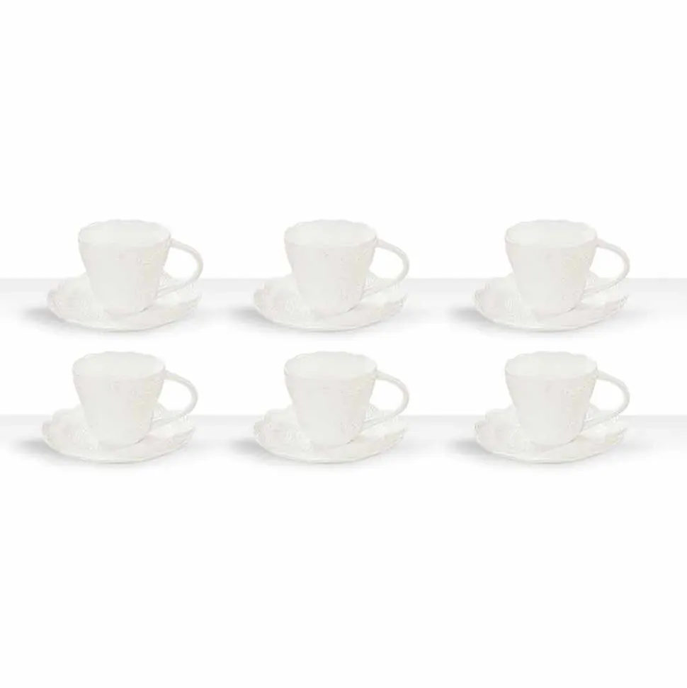 Tazze da The in Porcellana Bianca Decorata 6 Pezzi Design Shabby - Rafiki