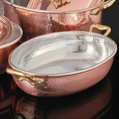 Tegame in Rame Stagnato a Mano Design Ovale con Coperchio 27x20 cm - Mariachiara