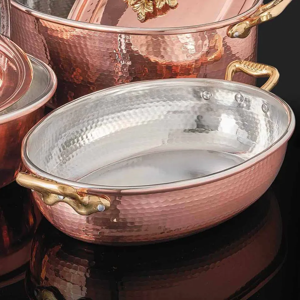 Tegame in Rame Stagnato a Mano Design Ovale con Coperchio 27x20 cm - Mariachiara