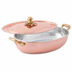 Tegame in Rame Stagnato a Mano Design Ovale con Coperchio 27x20 cm - Mariachiara