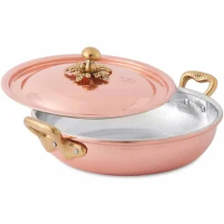 Tegame in Rame Stagnato a Mano Design Tondo con Coperchio 20 cm - Mariastella