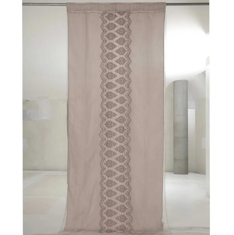 Tenda di Lino Leggero con Organza e Ricamo Gotico al Centro di Lusso - Marinella