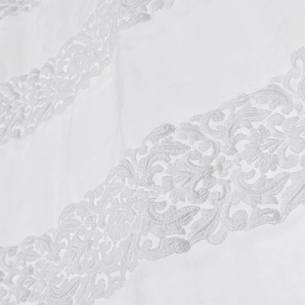 Tenda in Lino Bianco con Organza e Ricamo Design Shabby Made in Italy - Marpessa