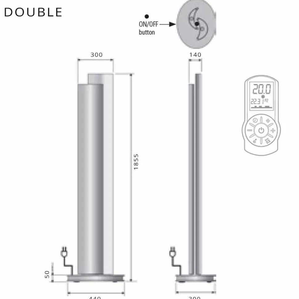 Termoarredo a Terra Elettrico con Led Design Singolo o Doppio a 500 W - Stilus