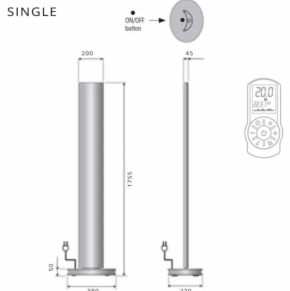 Termoarredo a Terra Elettrico con Led Design Singolo o Doppio a 500 W - Stilus