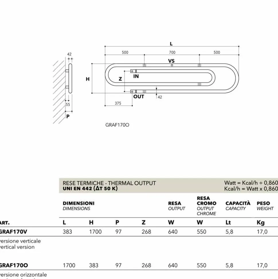 Termoarredo design Graffe idraulico con finitura cromata by Scirocco H