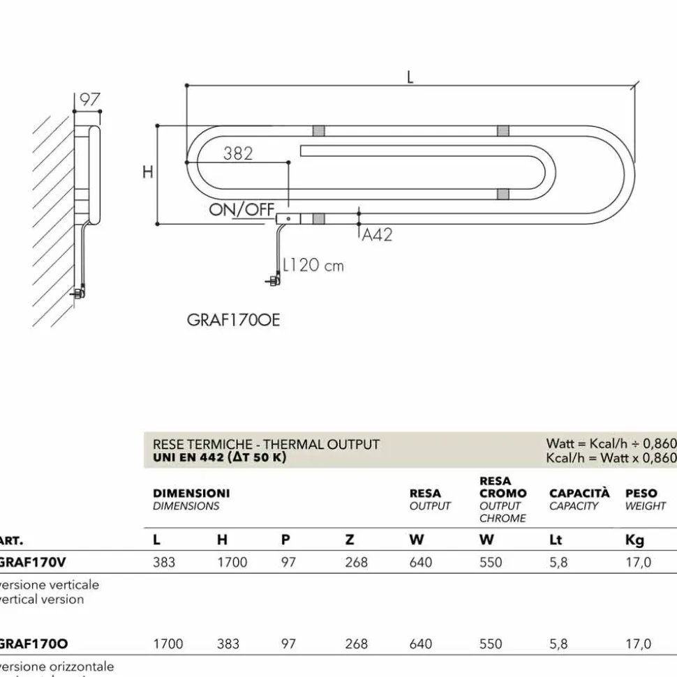 Termoarredo design graffetta elettrico con finitura cromata Scirocco H