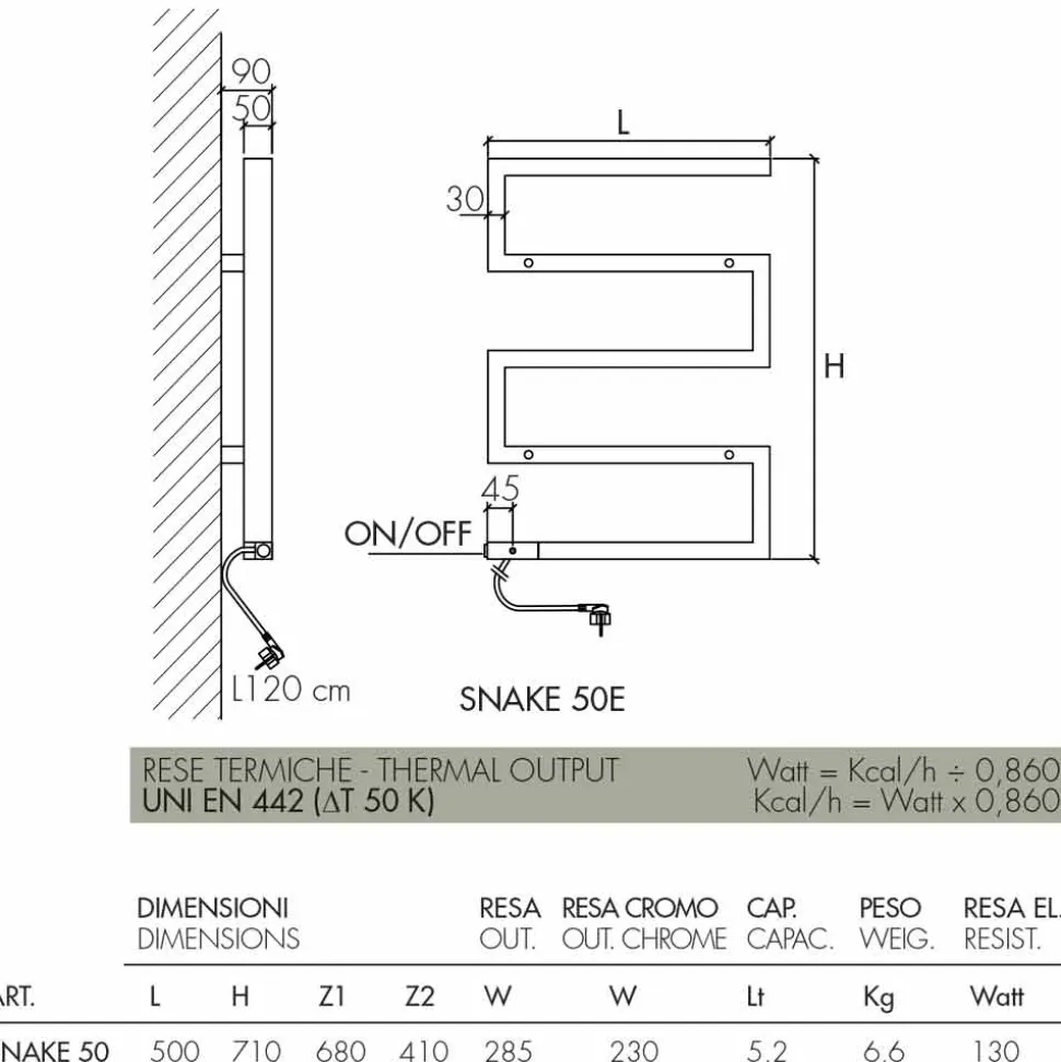 Termoarredo elettrico cromato dal design moderno Snake by Scirocco H