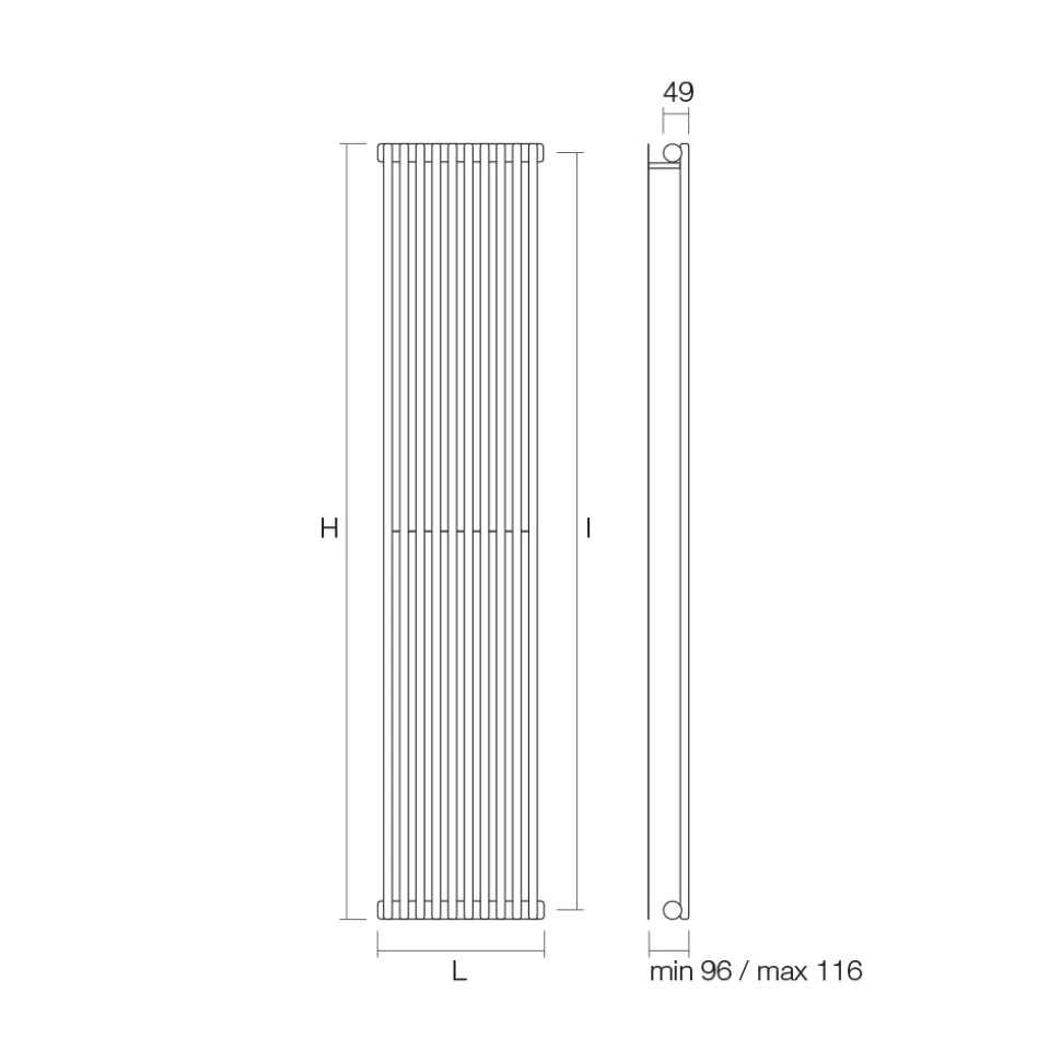 Termoarredo Idraulico con Una Serie di Elementi Verticali Made in Italy - carbonio