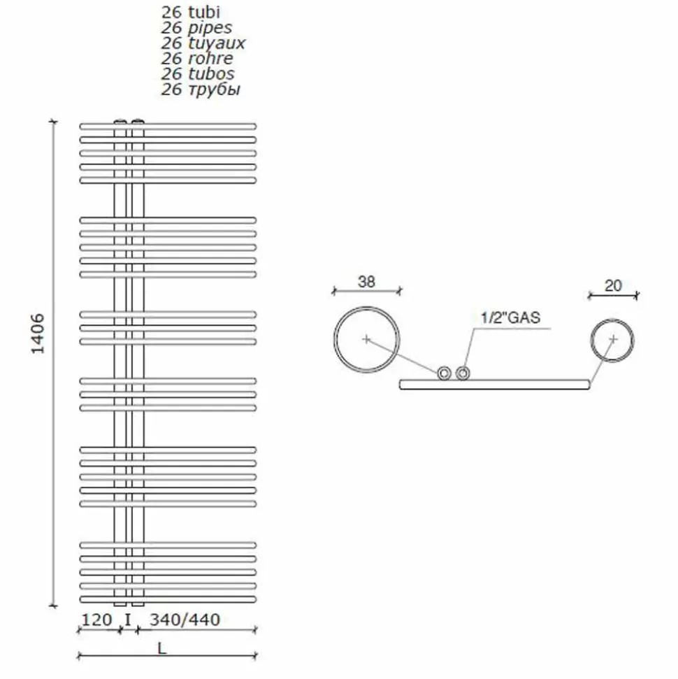 Termoarredo Scaldasalviette Cromato in Acciaio Design Idraulico 483 W - Pavone