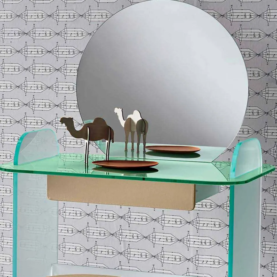 Toeletta da Trucco con Specchio e Cassetto in Vetro 3 Finiture - Salvie
