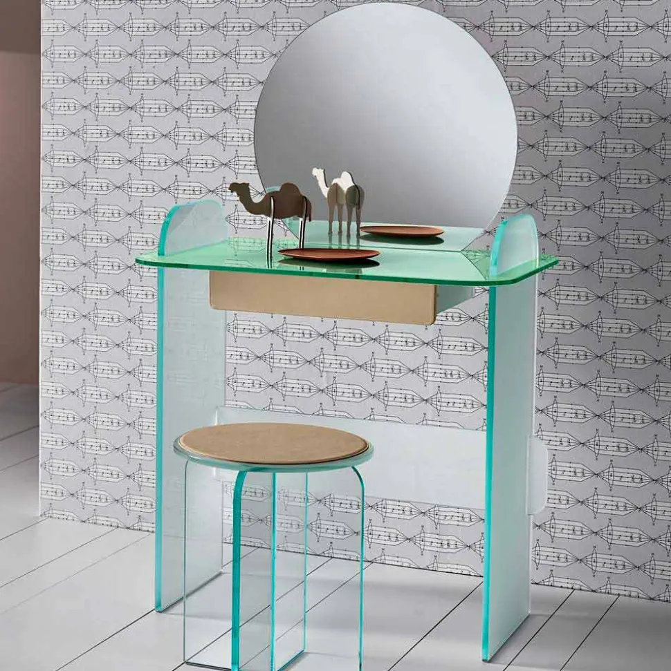 Toeletta da Trucco con Specchio e Cassetto in Vetro 3 Finiture - Salvie