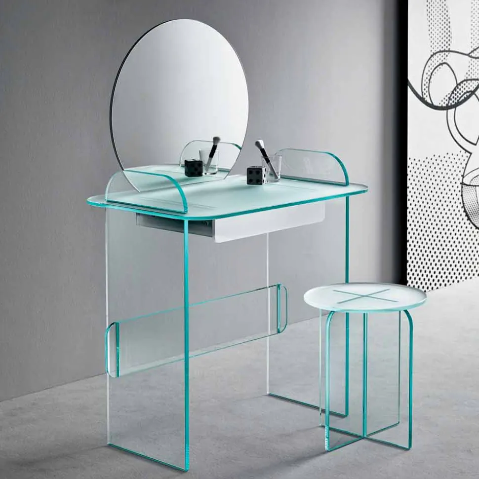 Toeletta da Trucco con Specchio e Cassetto in Vetro 3 Finiture - Salvie