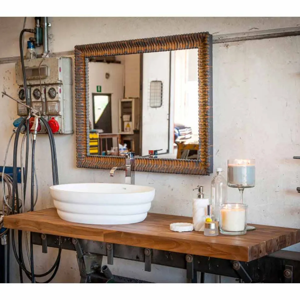 Top appoggio lavabo sospeso da bagno in teak listellare Norcia