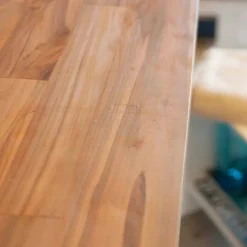 Top appoggio lavabo sospeso da bagno in teak listellare Norcia