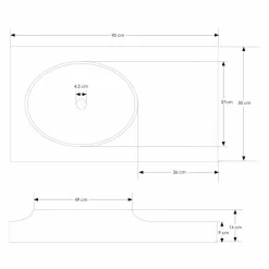 Top in Solid Surface sospeso con lavabo integrato Arona