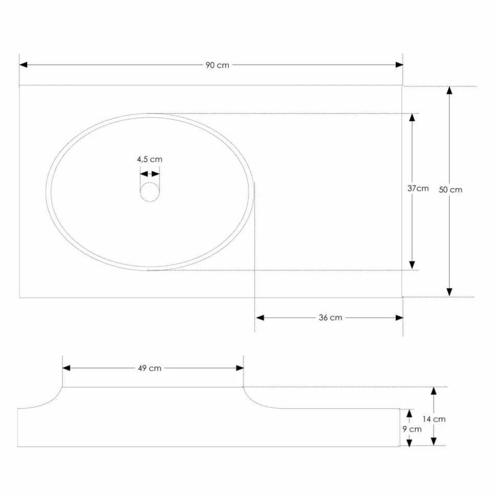 Top in Solid Surface sospeso con lavabo integrato Arona