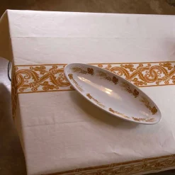 Tovaglia Artistica Stampata a Mano di Alto Artigianato Italiano in Cotone e Lino
