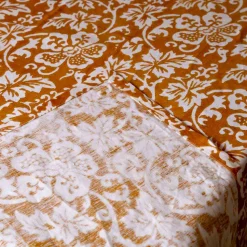 Tovaglia d’Artigianato Italiano 100% Lino con Stampa a Mano Pezzo Unico d'Arte