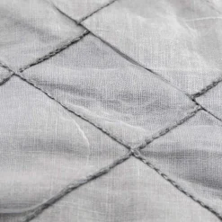Tovaglia in Lino Antracite e Bordo con Decoro Geometrico, Artigianale - Dippel