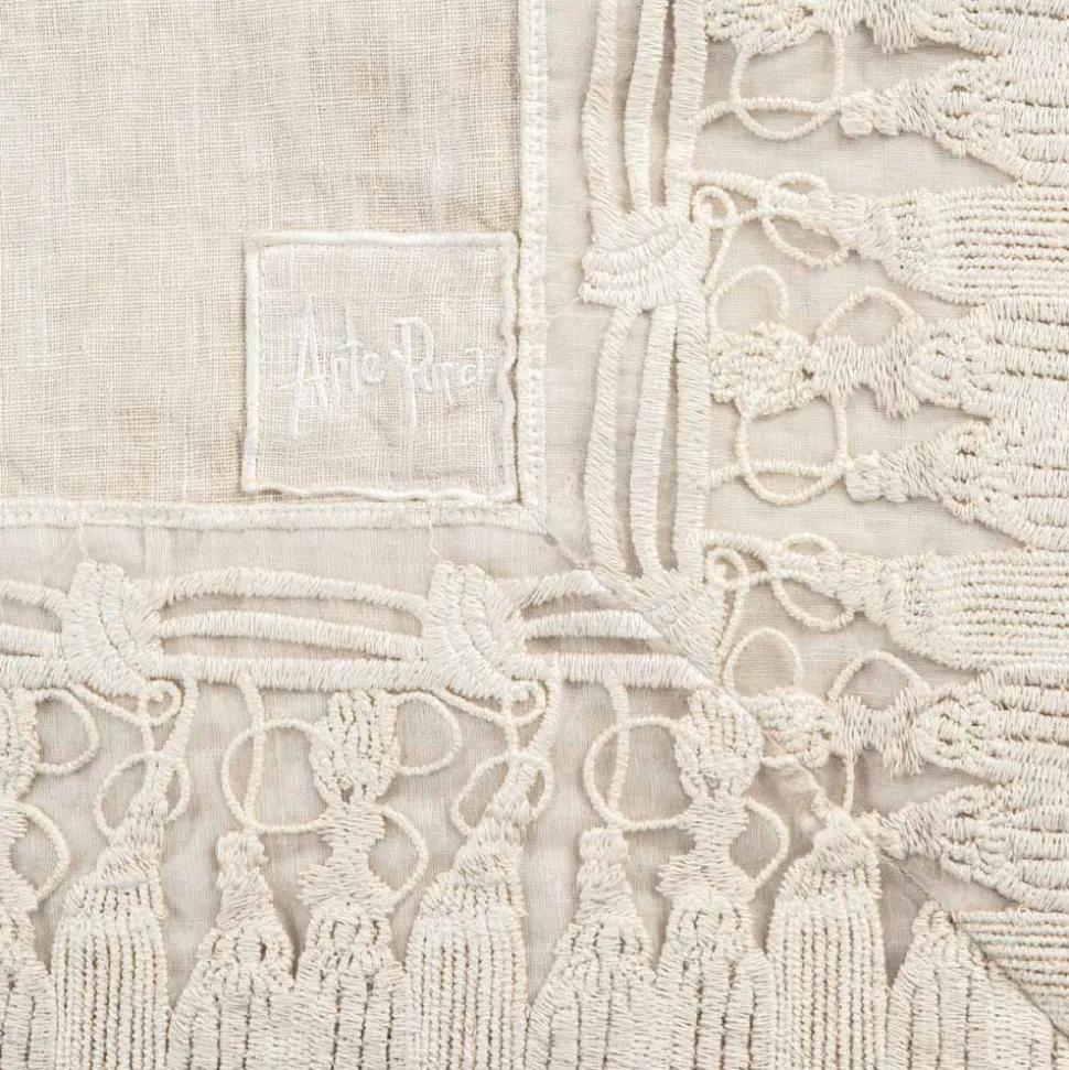 Tovaglia in Lino Beige Rettangolare con Cornice Pizzo Nappine di Lusso - Zippel