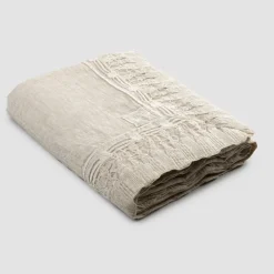 Tovaglia in Lino Beige Rettangolare con Cornice Pizzo Nappine di Lusso - Zippel