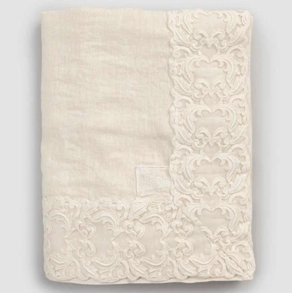 Tovaglia in Lino Bianco o Burro con Pizzo Farnese Design Rettangolare - Kippel