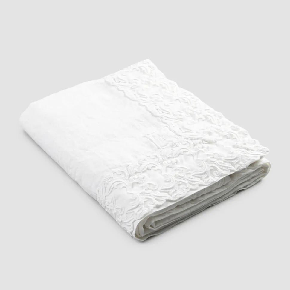 Tovaglia in Lino Bianco o Burro con Pizzo Farnese Design Rettangolare - Kippel
