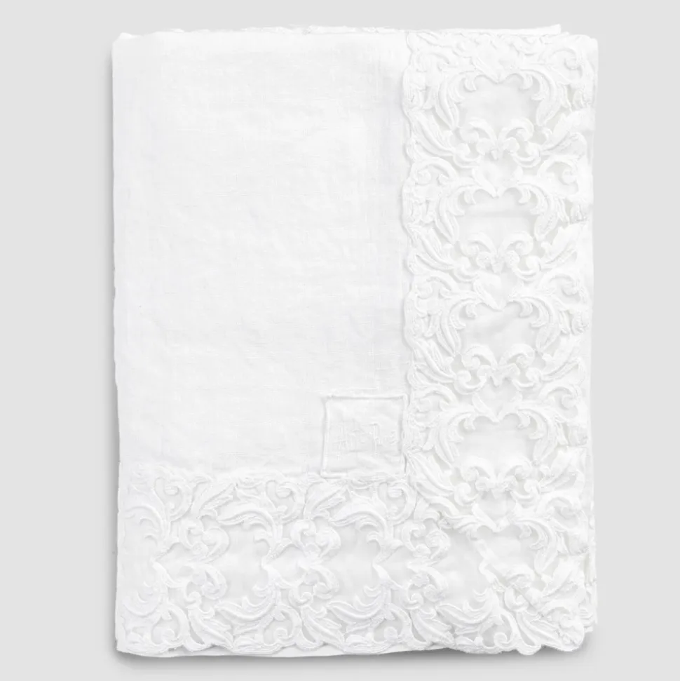 Tovaglia in Lino Bianco o Burro con Pizzo Farnese Design Rettangolare - Kippel