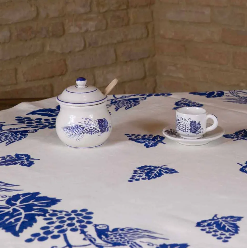Tovaglia in Lino d’Alto Artigianato con Disegno Stampato a Mano d’Arte Italiana