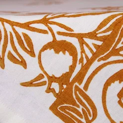 Tovaglia in Lino d’Alto Artigianato con Disegno Stampato a Mano d’Arte Italiana