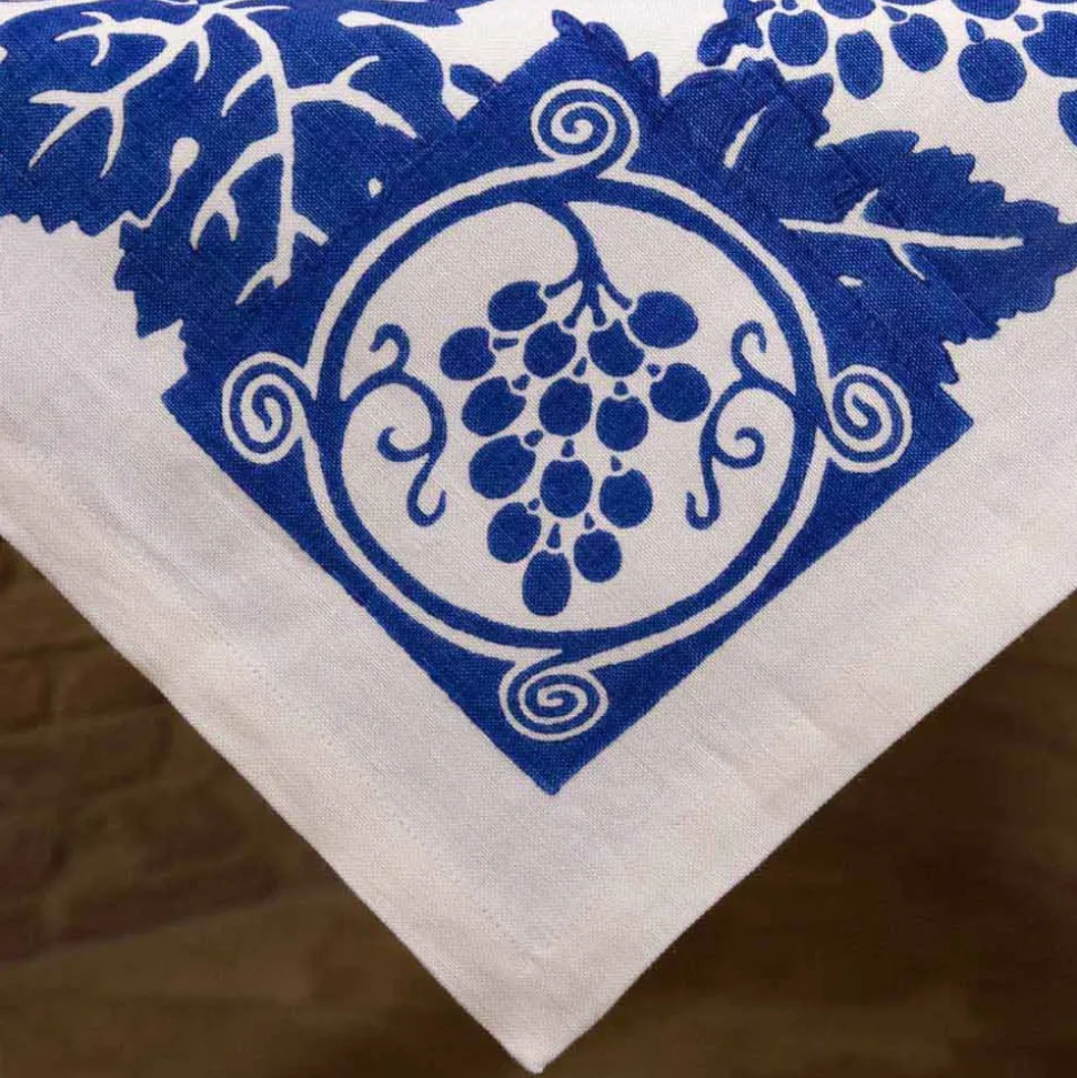 Tovaglia in Lino d’Alto Artigianato con Disegno Stampato a Mano d’Arte Italiana