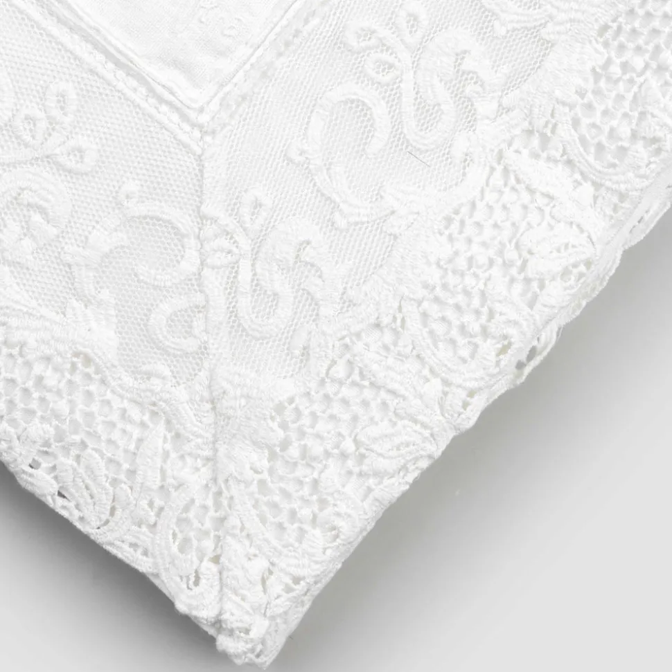 Tovaglia in Lino Rettangolare con Cornice o Pizzo Bianca di Lusso - Davinci