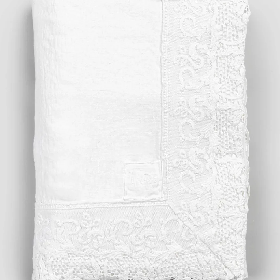 Tovaglia in Lino Rettangolare con Cornice o Pizzo Bianca di Lusso - Davinci