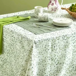 Tovaglia in Lino Stampato con Delicata Fantasia Vegetale Made in Italy - Velvet