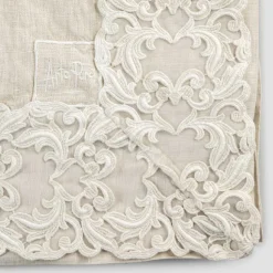 Tovaglia Rettangolare in Lino Beige con Pizzo Farnese Lusso Artigianale - Kippel