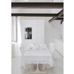 Tovaglia Rettangolare in Lino e Pizzo in Cotone Design Lusso Italiano - Olimpia