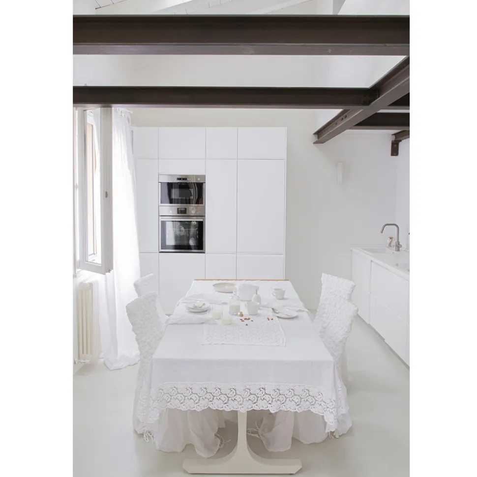 Tovaglia Rettangolare in Lino e Pizzo in Cotone Design Lusso Italiano - Olimpia