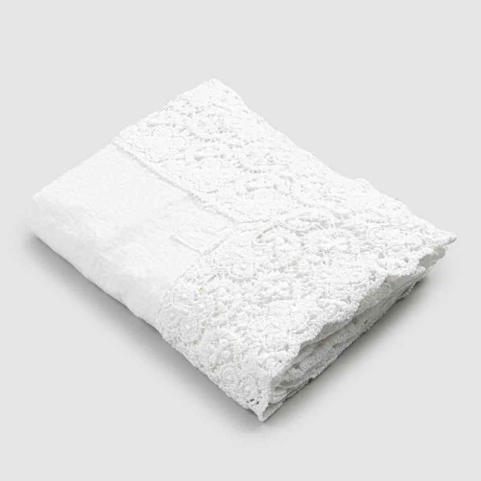 Tovaglia Rettangolare in Lino e Pizzo in Cotone Design Lusso Italiano - Olimpia