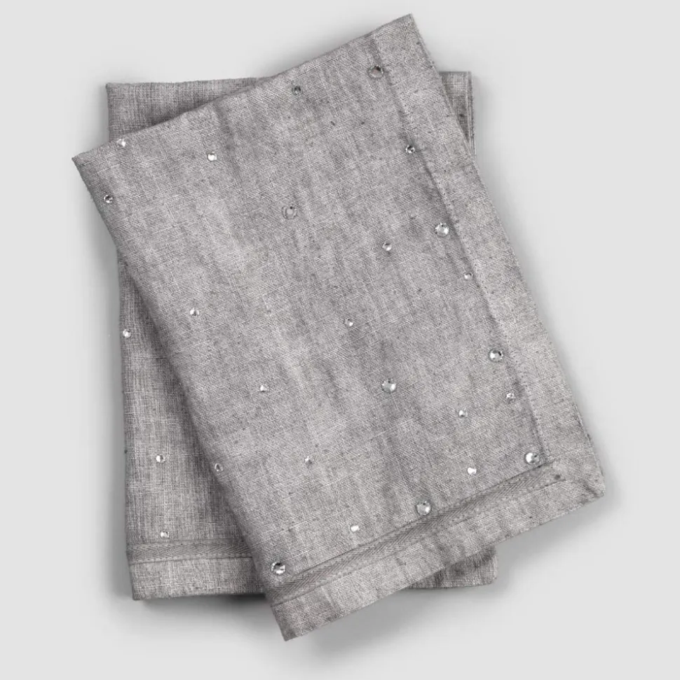 Tovagliette Americane Colazione in Lino Grigio con Cristalli 2 Pezzi - Macanno