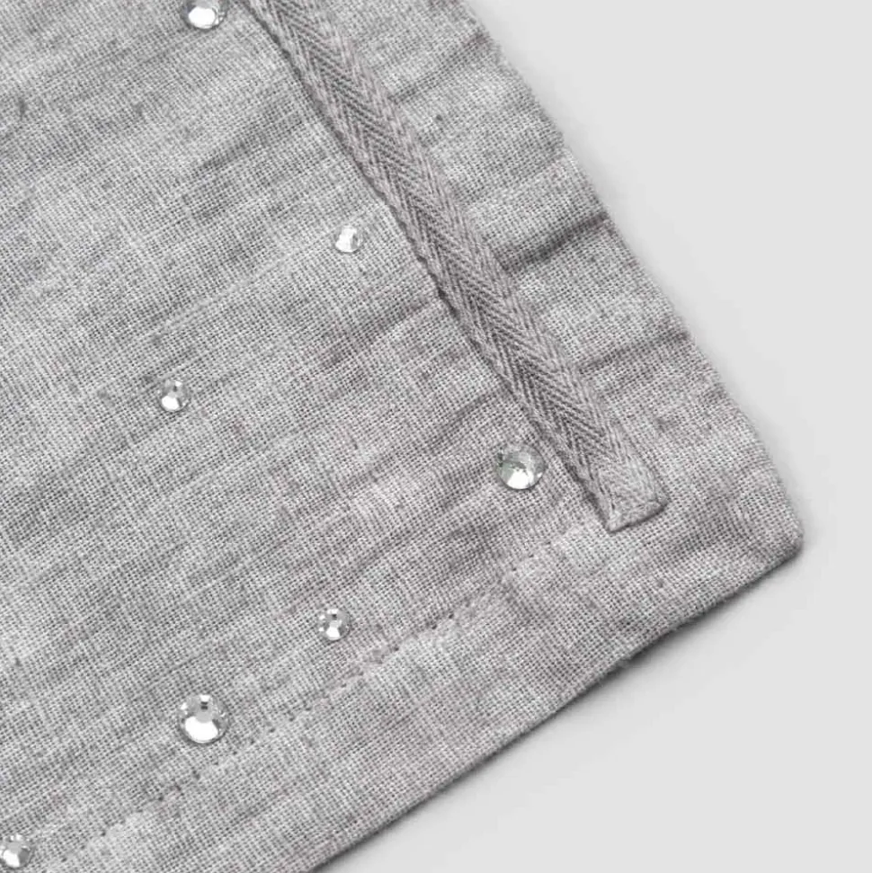 Tovagliette Americane Colazione in Lino Grigio con Cristalli 2 Pezzi - Macanno