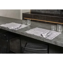 Tovagliette Americane Colazione in Lino Grigio con Cristalli 2 Pezzi - Macanno